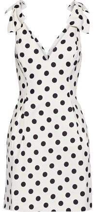 Corsage Bow-embellished Polka-dot Linen Mini Dress
