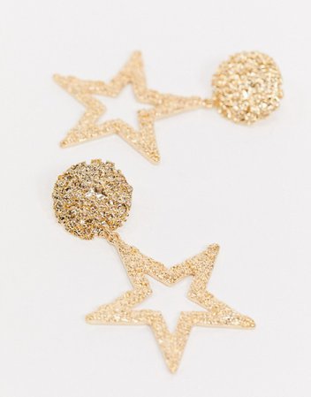 ASOS DESIGN earrings with textured stud and star drop in gold | ASOS