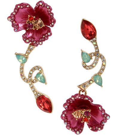 Betsey Johnson floral mismatch statement earrings