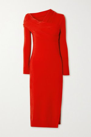 Draped Merino Wool Dress - Red
