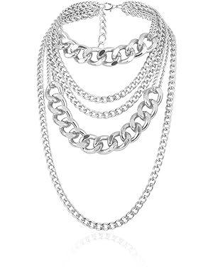 Amazon.com: CSIYANJRY99 Chunky Silver Necklaces for Women,Multilayer Punk 80s Hip Hop Necklace,Silver Layered Cuban Link Chain Statement Necklace: Clothing, Shoes & Jewelry