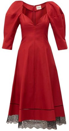 Dina Puff Sleeve Cotton Midi Dress - Womens - Dark Red