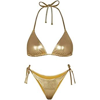 Amazon.com: TASHEHE Women's Ribbed Triangle Thong Bikini Set Micro Sexy Two Piece Swimsuit Cute Bathing Suit - Orange - Large : Clothing, Shoes & Jewelry