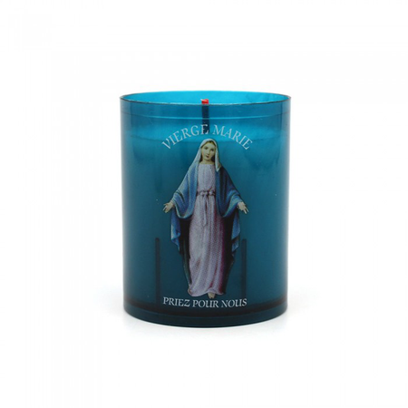 BLUE CANDLE WITH THE VIRGIN MARY