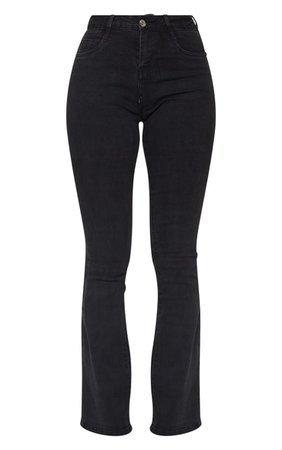 Black Split Hem Flare Jeans | Denim | PrettyLittleThing USA