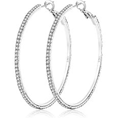 Amazon.com: 80mm Rhinestone Plated Silver Hoop Earrings Big Circle Earring,Silver: Clothing, Shoes & Jewelry