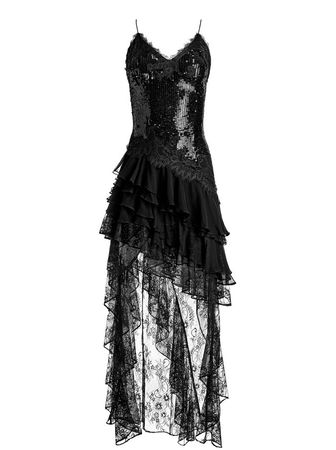 Nelia Sequined High Low Ruffled Maxi Dress In Black | Alice And Olivia