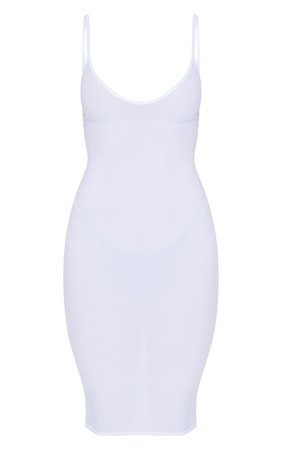 WHITE RIBBED PLUNGE BODYCON DRESS