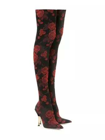 Dolce & Gabbana Rose-jacquard over-the-knee Boots - Farfetch