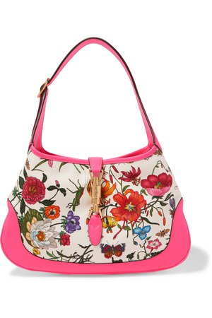 Gucci | Jackie Hobo medium floral-print canvas and textured-leather shoulder bag | NET-A-PORTER.COM