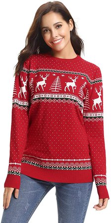 Aibrou Women Christmas Sweater Pullover Reindeer Tree Snowflakes Patterns Pullover Tops Black at Amazon Women’s Clothing store