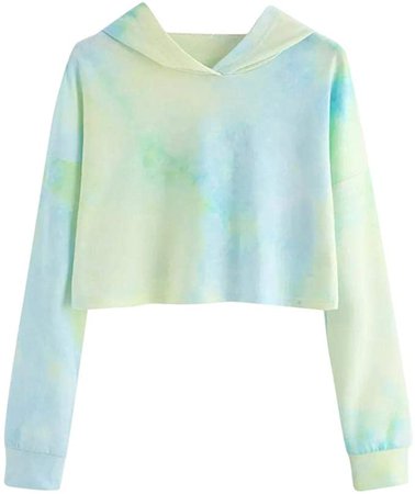 LISTHA Hoodie Crop Tops for Women Tie Dye Long Sleeve Sweatshirt Pullover Blouse Green at Amazon Women’s Clothing store
