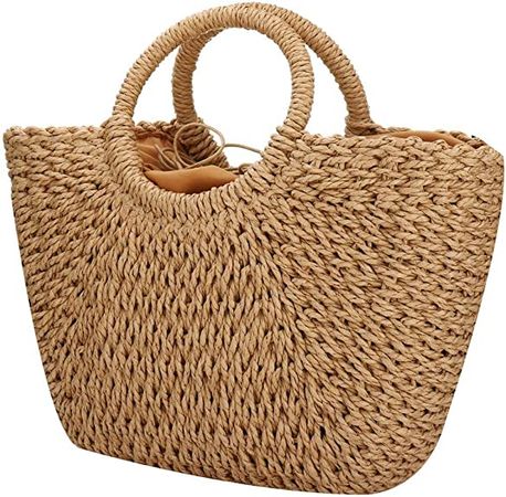Amazon.com: Women Summer Beach Bag, Straw Handbag Top Handle Big Capacity Travel Tote Purse Hand Woven Straw Large Hobo Bag (Brown) : Clothing, Shoes & Jewelry
