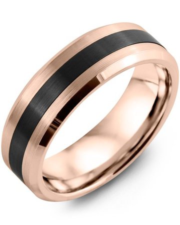 Men's Dual Polished Hand Brushed Wedding Ring in Rose Gold 10K 7mm Size 10 | MADANI Rings