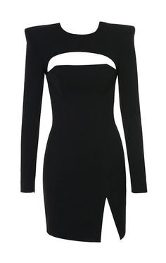 Clothing : Structured Dresses : 'Briana' Black Slash Neck Crepe Dress Crafted from our incredibly luxurious weighty stretch crepe, '