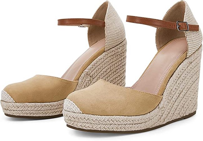 Amazon.com | FISACE Womens Summer Espadrille Heel Platform Wedge Sandals Ankle Buckle Strap Closed Toe Shoes | Platforms & Wedges
