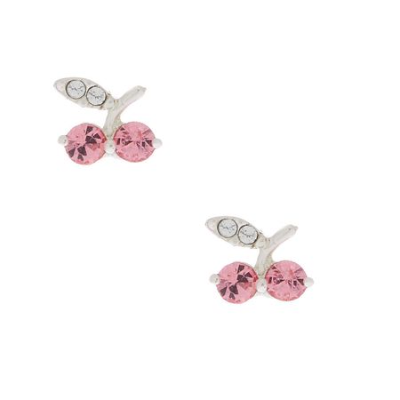 Sterling Silver Cherry Stud Earrings - Pink | Claire's