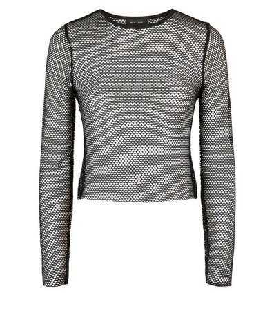 Black Fishnet Long Sleeve Top | New Look