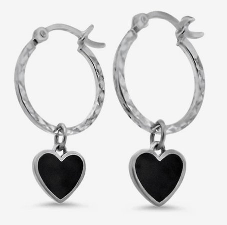 Silver Black Heart Earrings