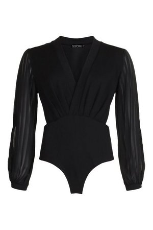 Wrap Stripe Chiffon Bodysuit | boohoo black