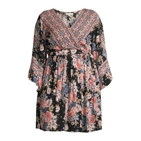 Romantic Gypsy - Romantic Gypsy Women's Plus Size Faux Wrap Front Dress - Walmart.com