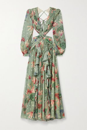 Mint Sophia cutout embellished ruffled floral-print chiffon maxi dress | PatBO | NET-A-PORTER