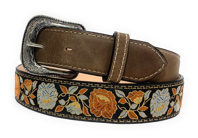 Women's Floral Embroidered Western Leather Belt Tan | Etsy
