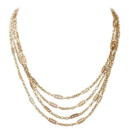 Antique French Victorian 18 Karat Long Link Chain Necklace For Sale at 1stdibs