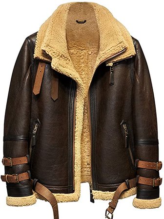 Denny&Dora Mens Shearling Jacket B3 Flight Jacket Imported Wool from Australia Short Leather Jacket Mans Fur Coat (Brown, L): Amazon.co.uk: Clothing