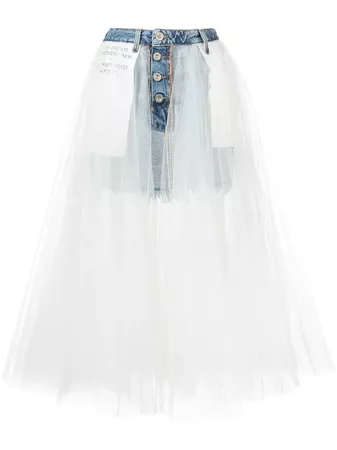 Unravel Project denim tulle layered skirt £1,136 - Buy Online - Mobile Friendly, Fast Delivery