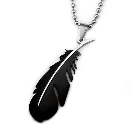 Amazon.com: Womens Black Stainless Steel Feather Pendant Beads Chain Jewelry Necklace (Black): Office Products