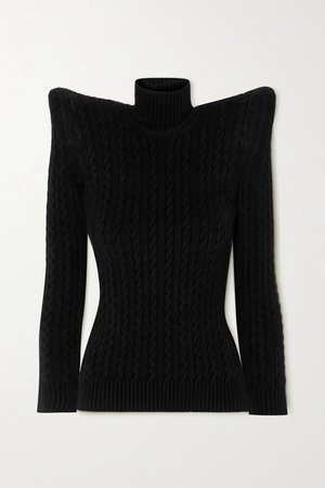 Black Cable knit-effect velvet turtleneck sweater | Balenciaga | NET-A-PORTER