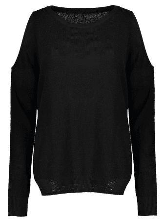 Black Long Sleeve No Shoulder Knit Sweater