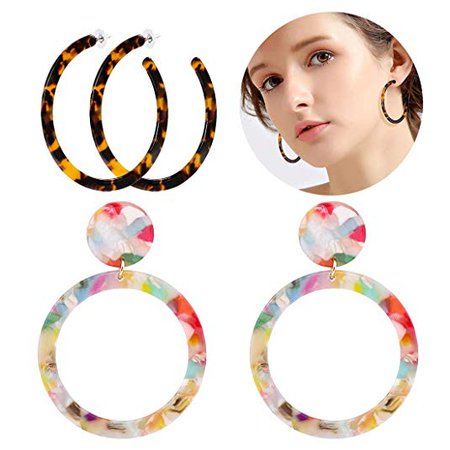 Amazon.com: ALEXY Women's Mottled Hoop Earrings Bohemia Acrylic Resin Hoops Stud Earrings (F: 2PCS Set 2): Jewelry
