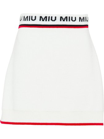Miu Miu jacquard logo knitted skirt white