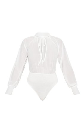 White Sheer Loose Tie Bodysuit | PrettyLittleThing