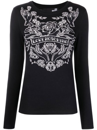 Love Moschino rhinestone-embellished Logo Print T-shirt - Farfetch