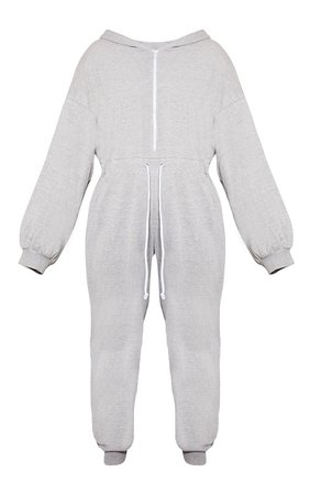 Plus Grey Long Sleeve Hooded Sweat Jumpsuit | PrettyLittleThing