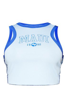Baby Blue Maui Rib Overlock Seam Crop Racer Vest | PrettyLittleThing