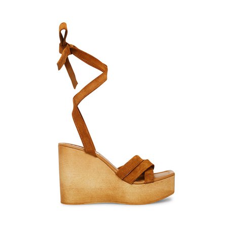 MARISTELLA Chestnut Suede Lace Up Wood Wedge | Women's Sandals – Steve Madden
