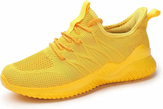 Amazon.com | Women's Ladies Slip-on Walking Shoes Tennis Running Sneakers Work Casual Comfor Lightweight Gym Trainers Yellow | Walking