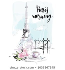 Eiffel Tower Paris France French Morning Stock-Vektorgrafik (Lizenzfrei) 1036867945