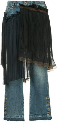 pleated skirt overlay jeans