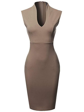 Made by Emma Fitted Elegant Sleeveless Formal Cocktail Party Pencil Midi Dress Mocha L at Amazon Women’s Clothing store: