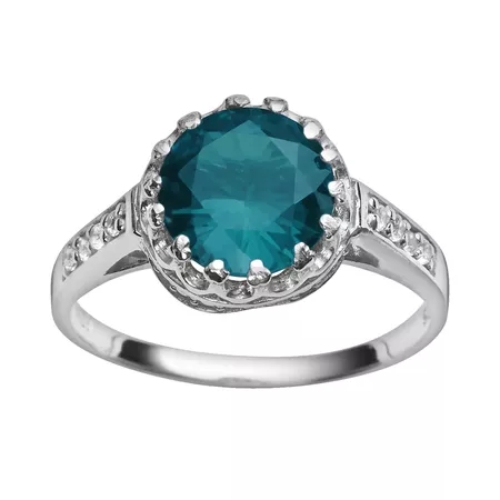Sterling Silver London Blue Topaz & Lab-Created White Sapphire Crown Ring