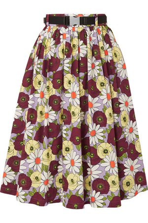 Prada | Belted floral-print cotton-poplin skirt | NET-A-PORTER.COM