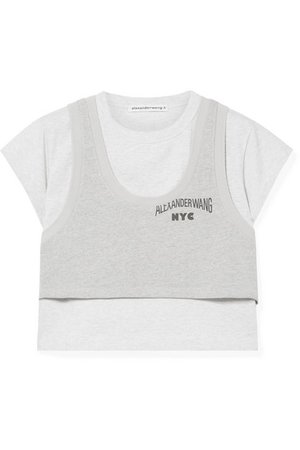 T by Alexander Wang | Cropped layered cotton-blend jersey T-shirt | NET-A-PORTER.COM