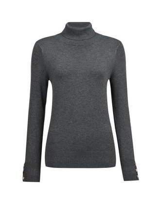 Charcoal Button Cuff Roll Neck Jumper | Dorothy Perkins