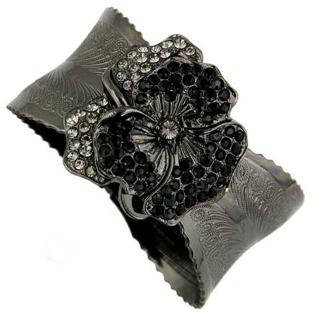 Antiquities Couture Black-Tone Black Diamond And Crystal Flower Cuff