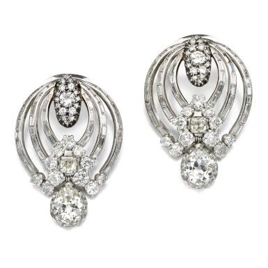 Pair of diamond earrings, mid 20th century composite | The Family Collection of the late Countess Mountbatten of Burma | 2021 | Sotheby's